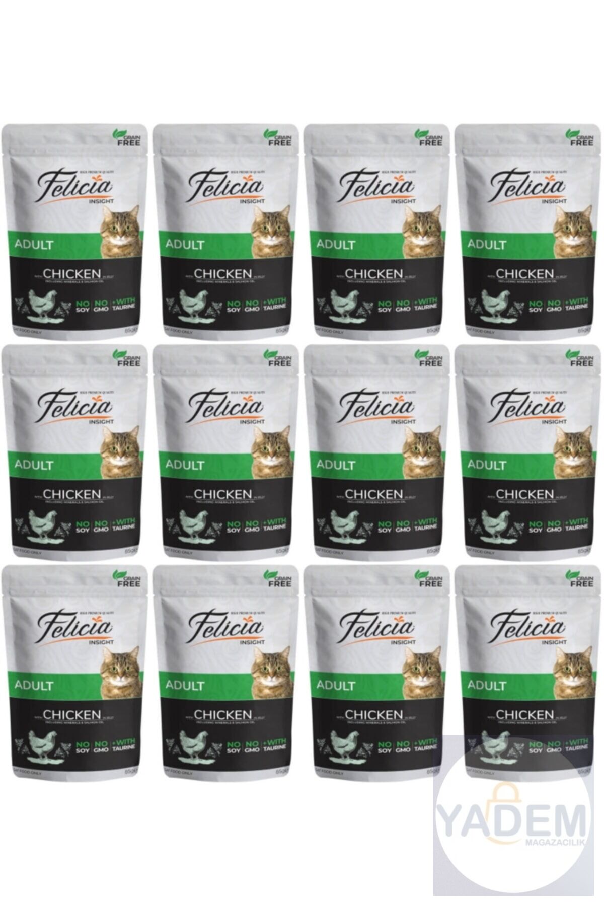 Tahılsız 85 gr Pouch Yetişkin Tavuklu Yaş Kedi Maması 12 Adet