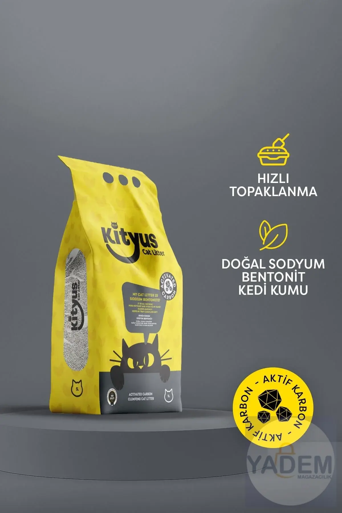 İnce Taneli, Tozsuz, Ekstra Aktif Karbonlu Bentonit Kedi Kumu 10Lt (10Kg)