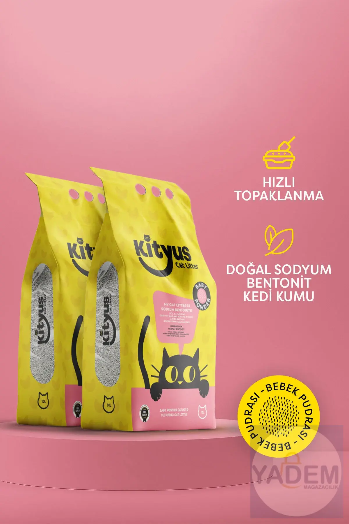2’li Avantaj Paketi Ince Taneli Tozsuz, Topaklanan Bebek Pudralı Bentonit Kedi Kumu 2x10lt