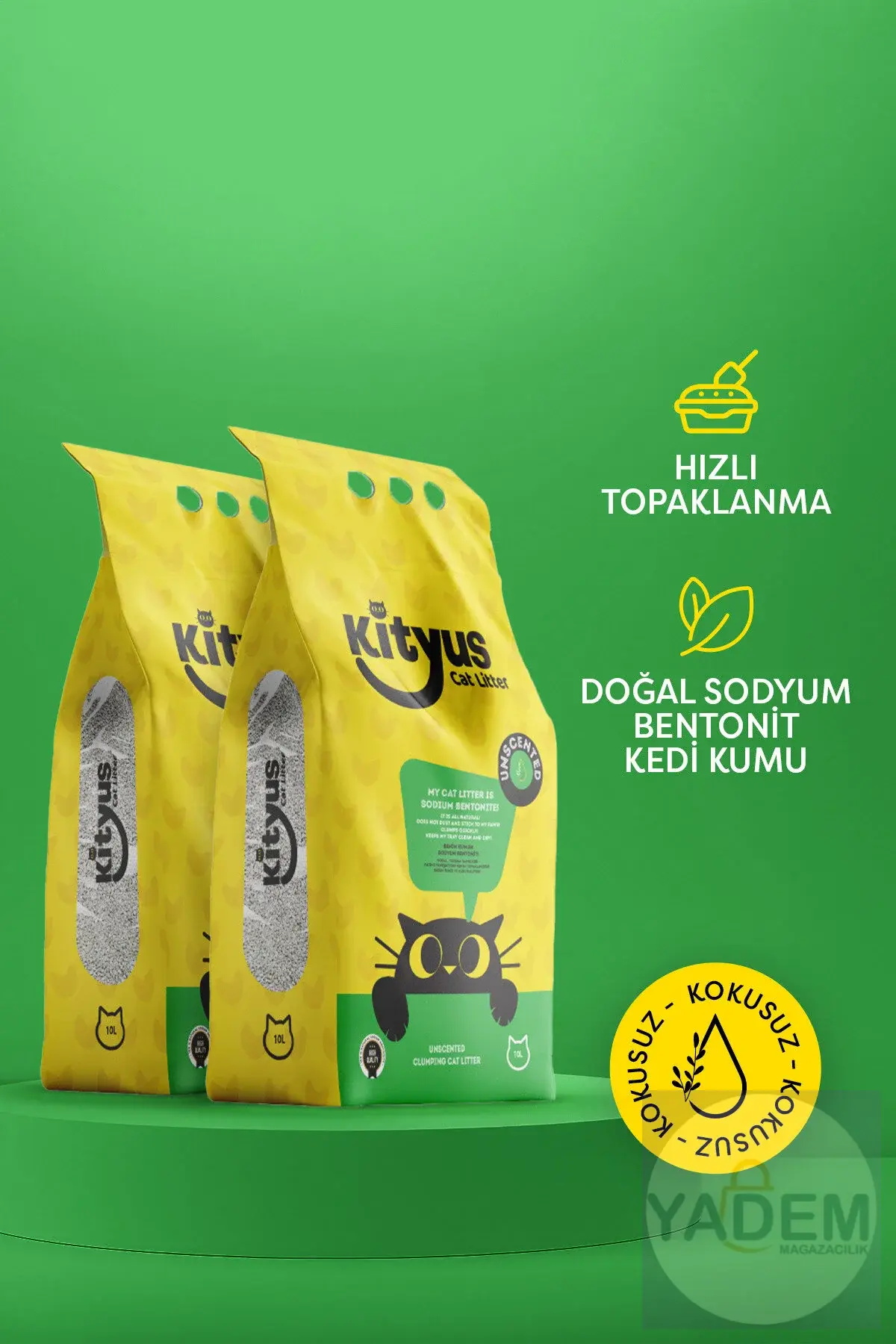 2'li Avantaj Paketi Hassas Kediler Için Tozsuz,topaklanan, Kokusuz Bentonit Kedi Kumu 2x10lt