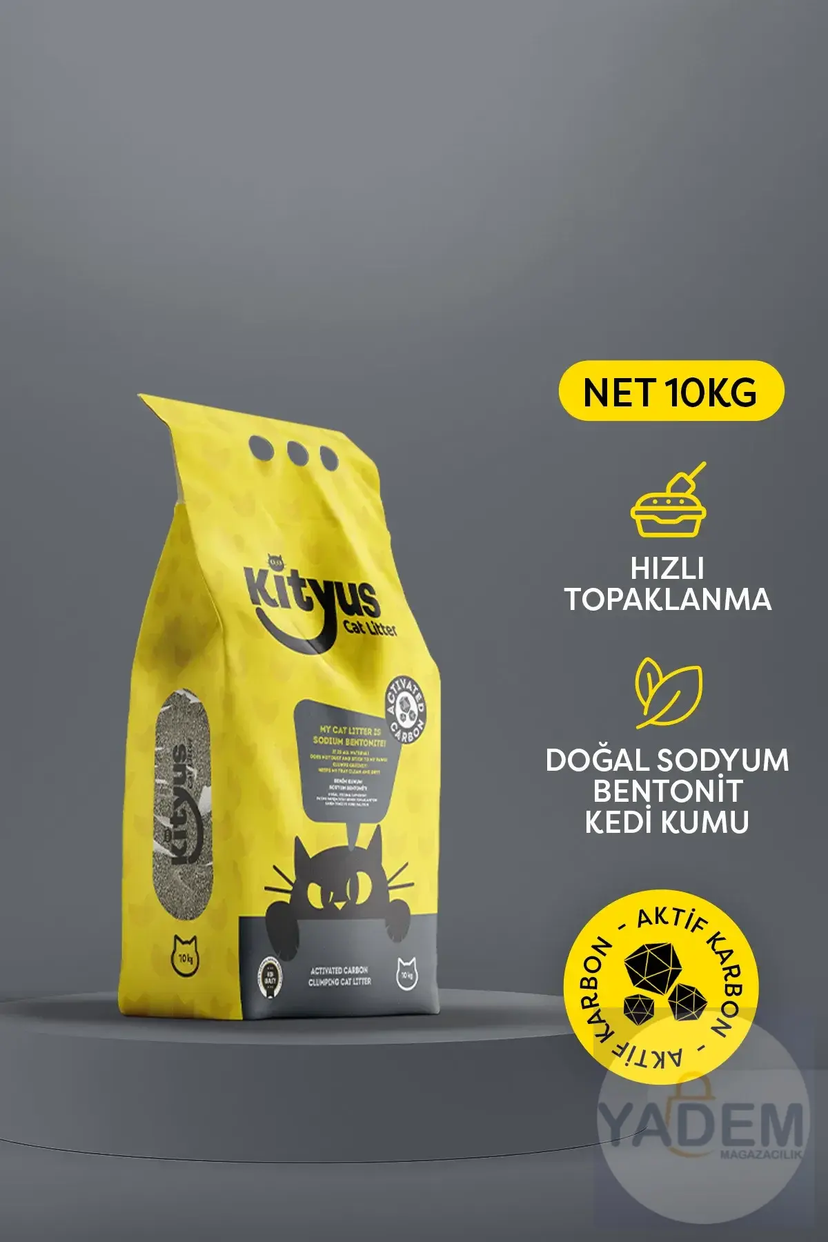 Ekstra Topaklanan, Ince Taneli, Tozsuz, Aktif Karbonlu Bentonit Kedi Kumu 10kg
