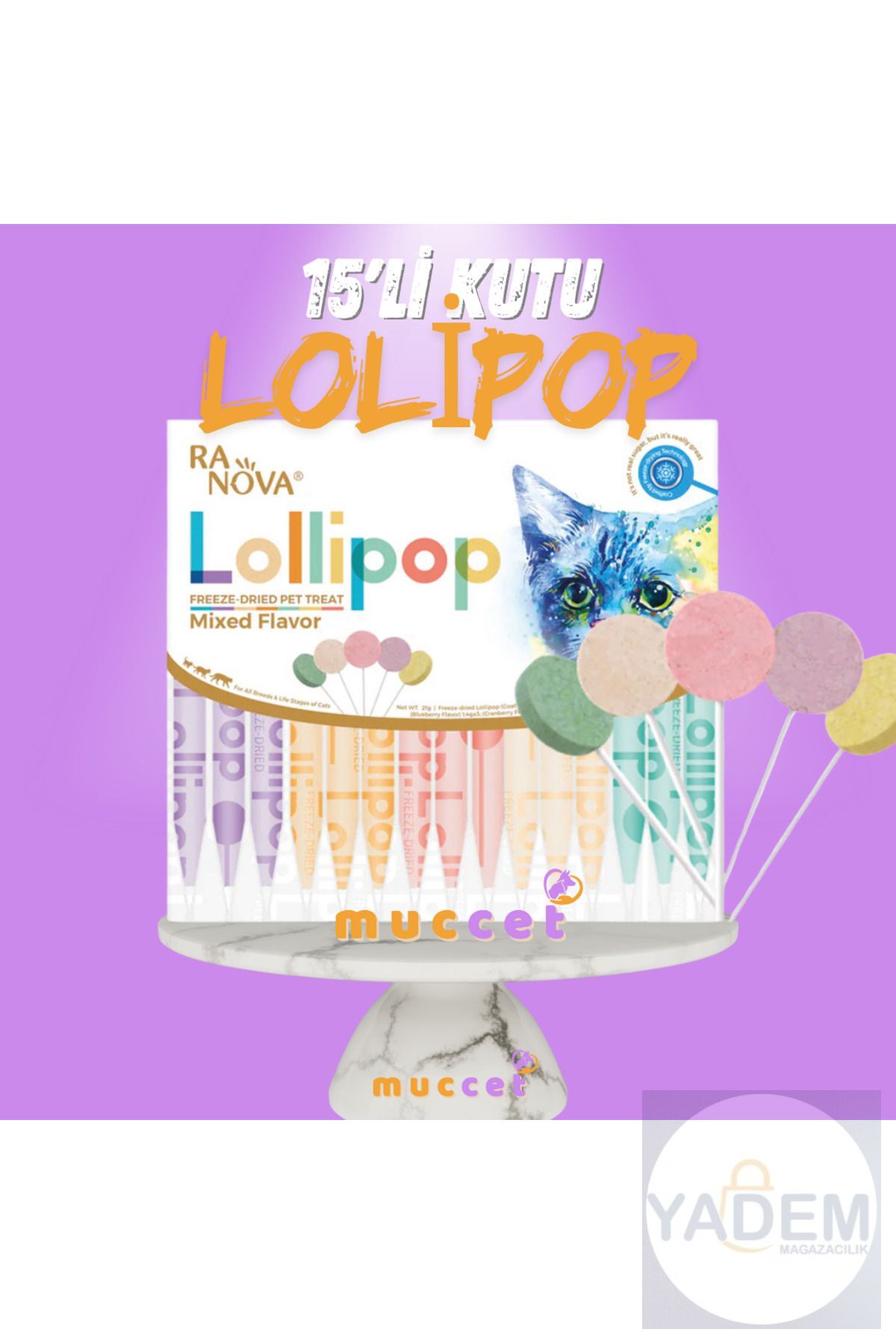 Muccet 15'li Kutu Kedi Lolipopu Malt Destekli Kedi Ödülü