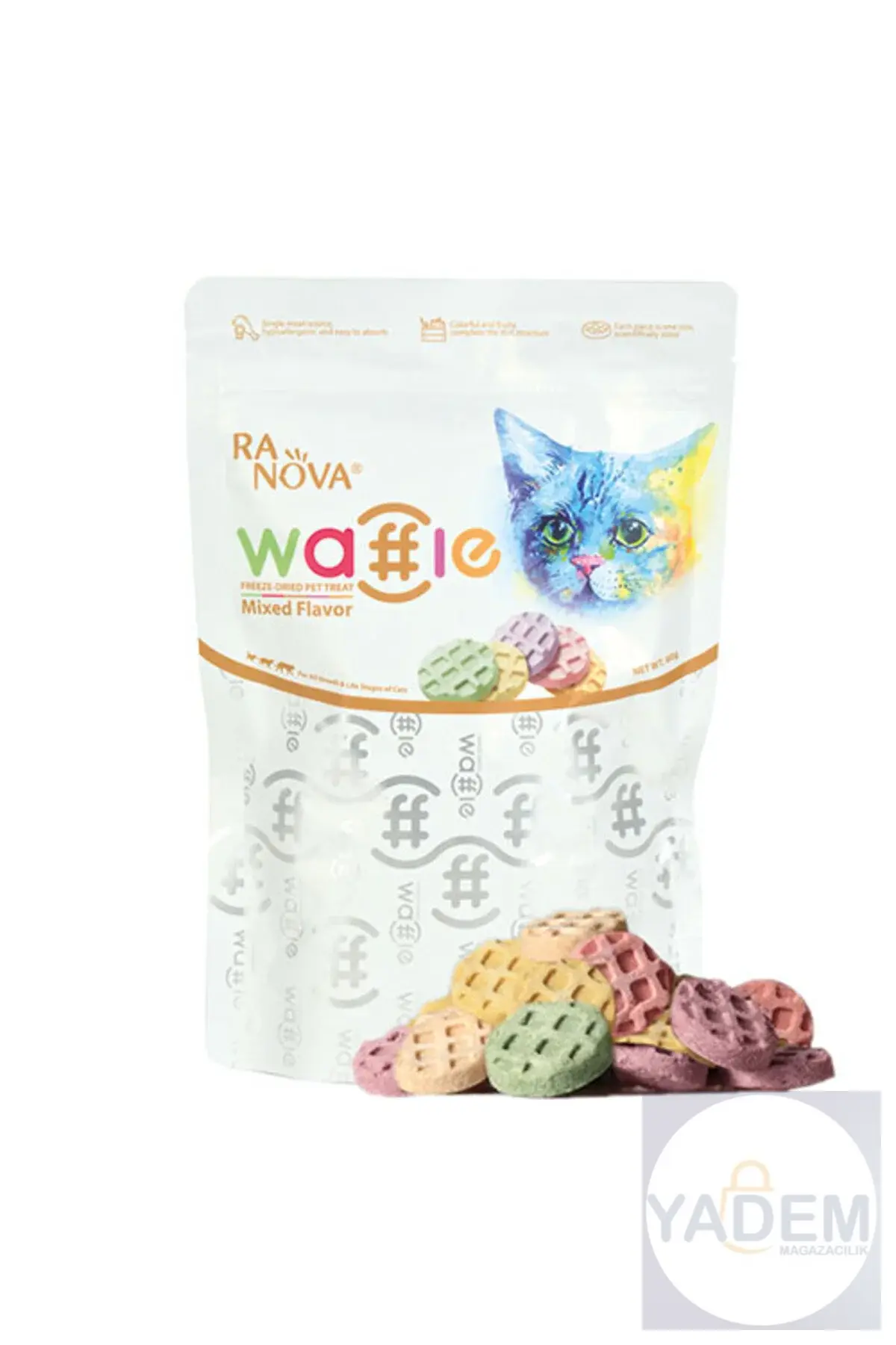Karışık Lezzetli Dondurularak Kurutulmuş Waffle Kedi Ödül Maması 60 Gr