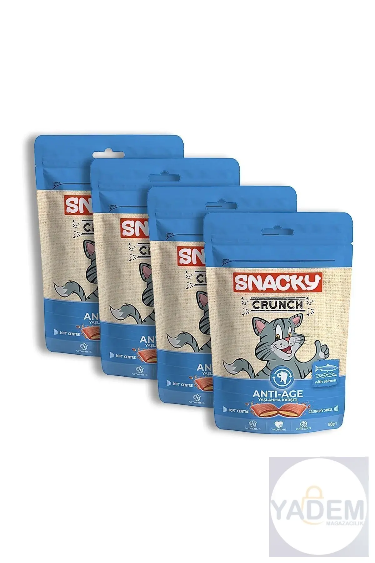 Crunch Yaşlanma Karşıtı Eklem Sağlığı Deri Tüy Sağlığı Tüy Yumağı Kontrolü Kedi Ödül Mama 4 x 60 gr