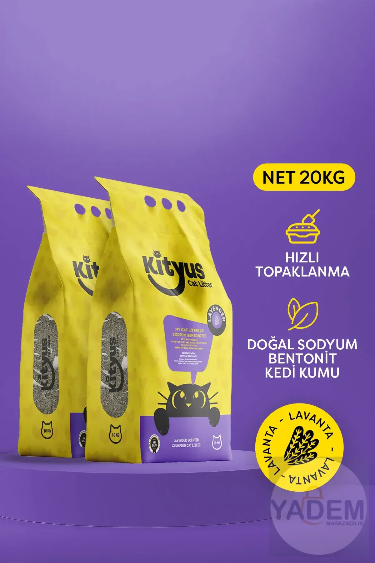 İnce Taneli Tozsuz, Topaklanan Lavanta Kokulu Bentonit Kedi Kumu 2x10kg
