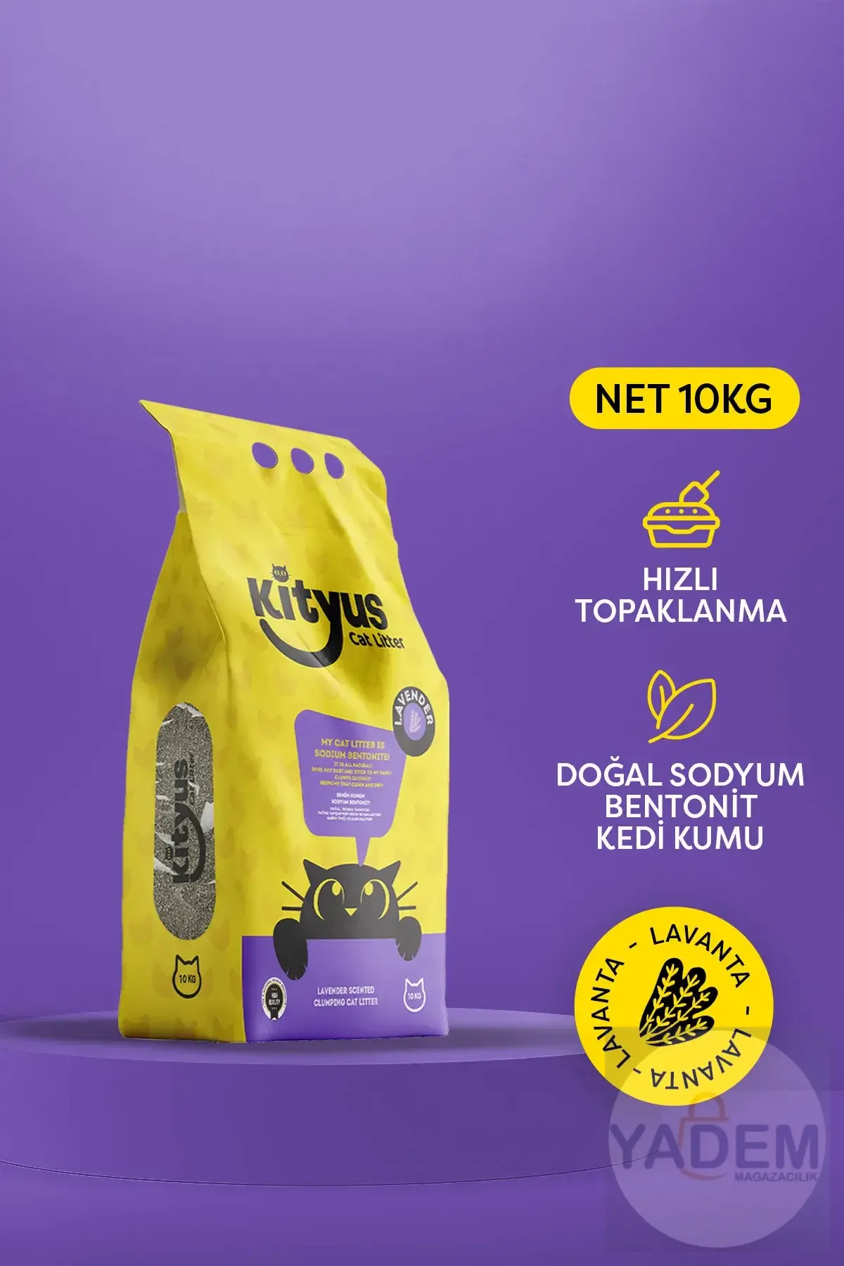 İnce Taneli Tozsuz, Topaklanan Lavanta Kokulu Bentonit Kedi Kumu 10Kg